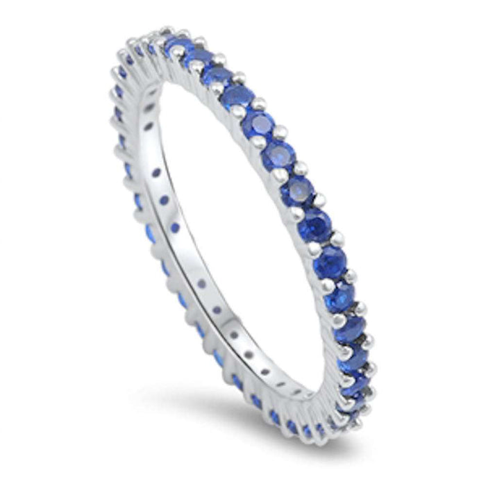 CLOSEOUT! Blue Sapphire Eternity Band .925 Sterling Silver Ring