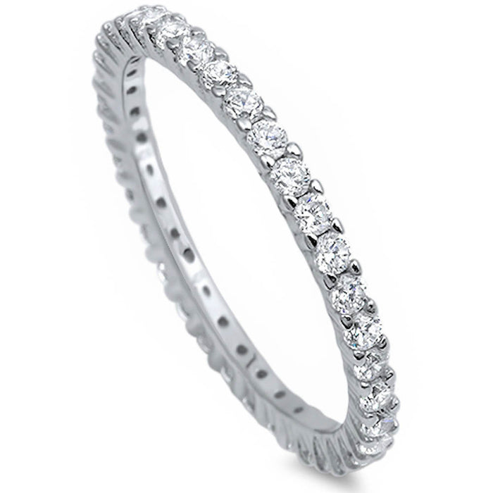 CLOSEOUT! Stackable Cubic Zirconia .925 Sterling Silver Eternity Band Sizes 2-12