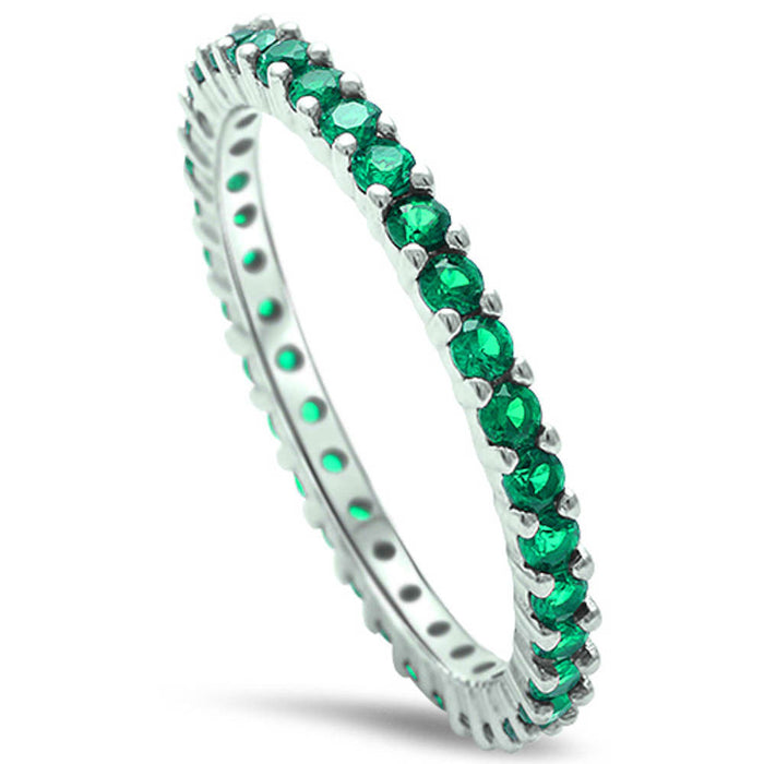 CLOSEOUT! Stackable Emerald Cubic Zirconia .925 Sterling Silver Eternity Band