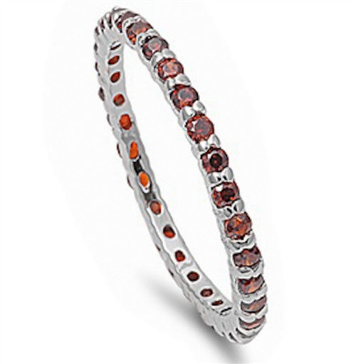 CLOSEOUT! Stackable Garnet Cubic Zirconia .925 Sterling Silver Eternity Band