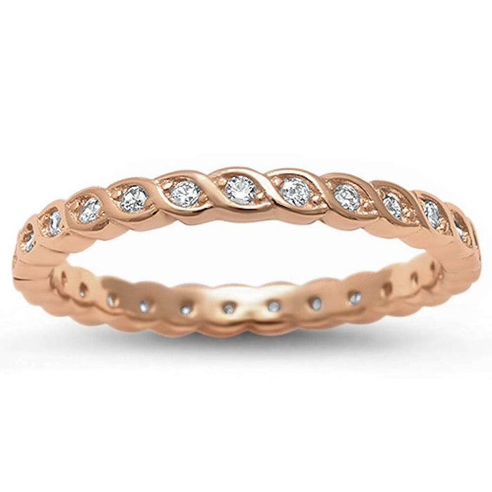 CLOSEOUT! Rose Gold Plated Cubic Zirconia Eternity .925 Sterling Silver Ring