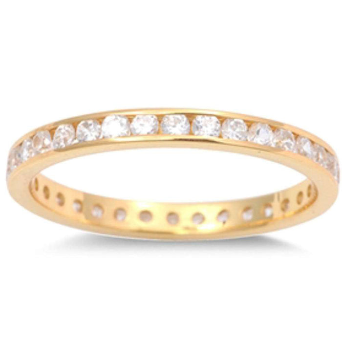 CLOSEOUT!Yellow Gold Plated Cz Eternity Band .925 Sterling Silver Ring