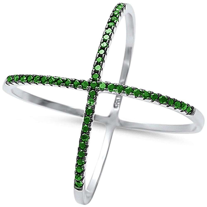 CLOSEOUT! Criss Cross Open Emerald Trendy .925 Sterling Silver Ring sizes 6-12