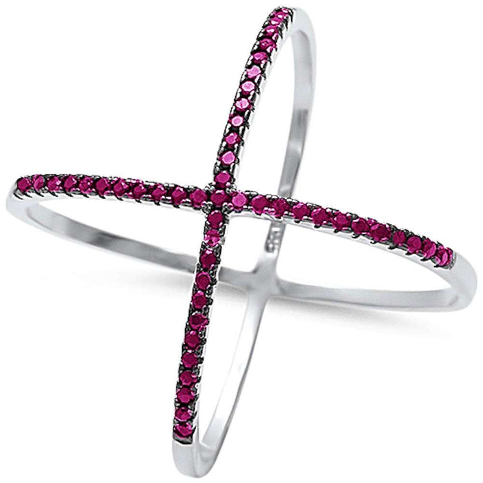 CLOSEOUT! Criss Cross Open Ruby Trendy .925 Sterling Silver Ring sizes 6-12