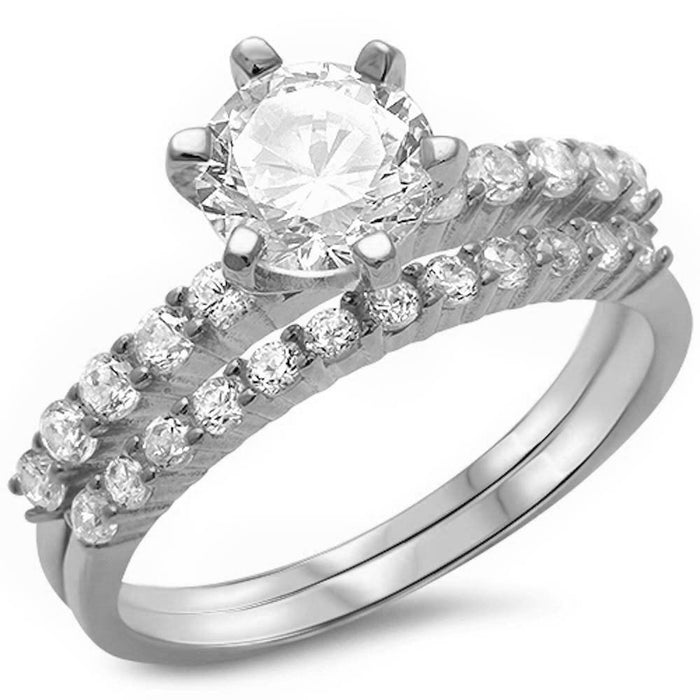 CLOSEOUT! 2Ct Round Cz Solitaire Wedding Set .925 Sterling Silver
