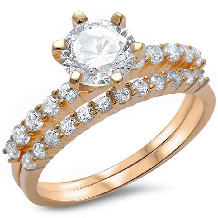 CLOSEOUT!2ct Round Cz Solitaire Yellow Gold Plated Wedding Set .925 Sterling Silver