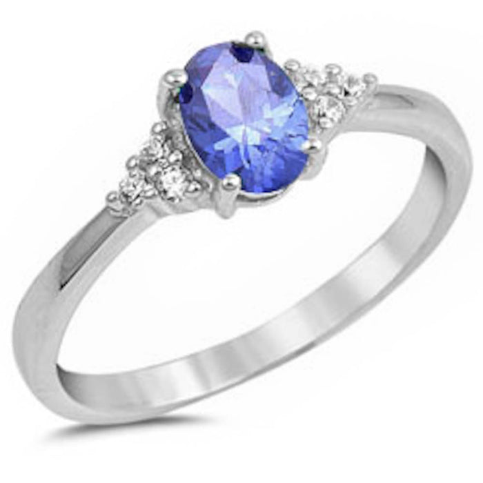 Oval Tanzanite & Cz Beautiful Fashion .925 Sterling Silver Ring