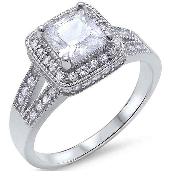 CLOSEOUT! Princess Cut Solitaire Cz Engagment Fashion .925 Sterling Silver Ring