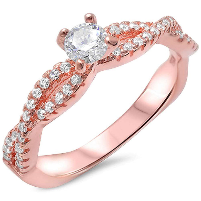 CLOSEOUT!Rose Gold Plated Solitaire Cz Infinity Band .925 Sterling Silver Ring