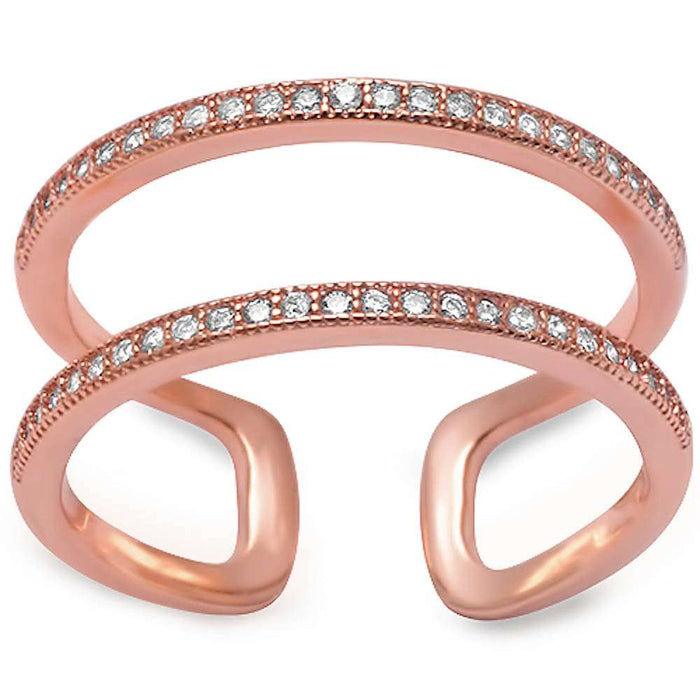CLOSEOUT!Rose Gold Plated Double Band Cz .925 Sterling Silver Ring Sizes 4-11