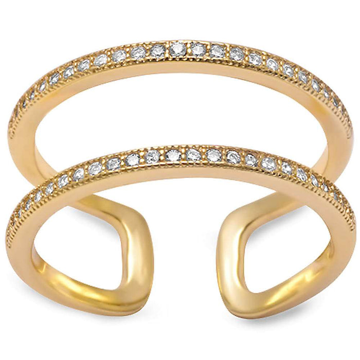 CLOSEOUT!Yellow Gold Plated Double Band Cz .925 Sterling Silver Ring Sizes 4-11