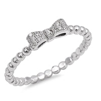 CLOSEOUT! Silver Plated Micro Pave Cz Heart Bow Tie .925 Sterling Silver Ring