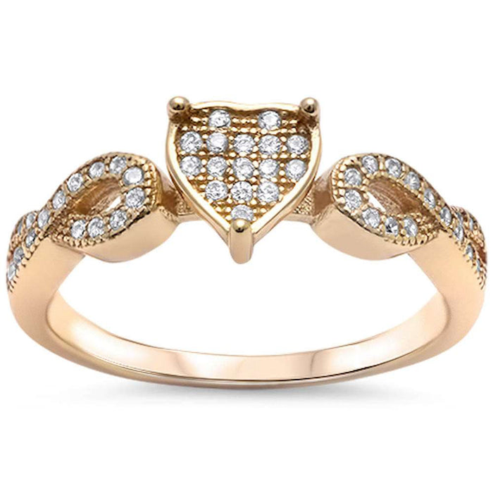 CLOSEOUT! Yellow Gold Plated Cz Heart Infinity Band .925 Sterling Silver Ring
