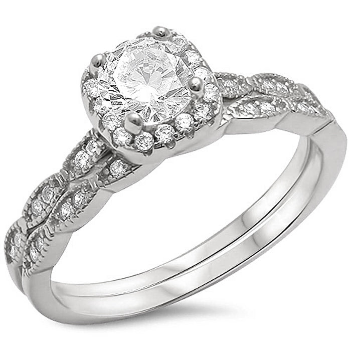 CLOSEOUT! Wedding Set Round Cubic Zirconia .925 Sterling Silver Ring