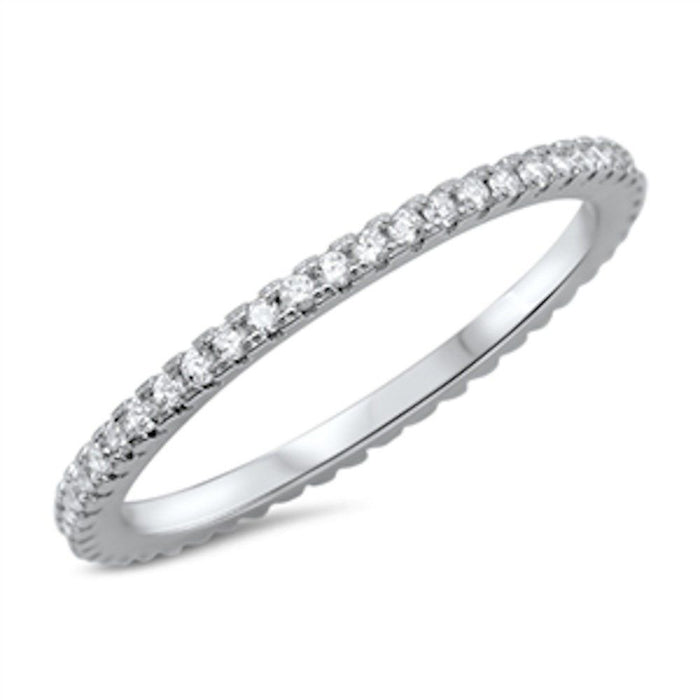 CLOSEOUT! Four Prong Cubic Zirconia Eternity Band .925 Sterling Silver Ring