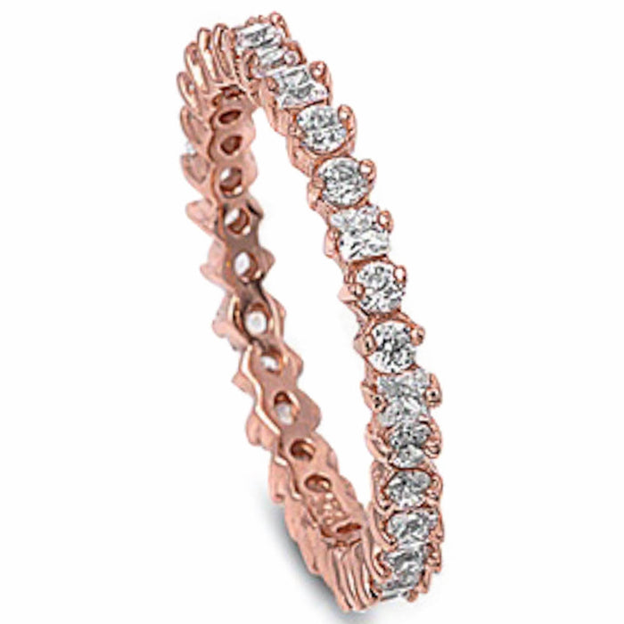 CLOSEOUT!Rose Gold Plated White Cz Eternity Band .925 Sterling Silver Ring Sizes 4-12