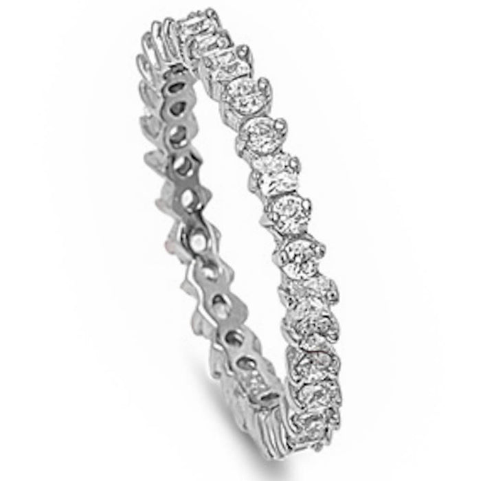 CLOSEOUT!Round & Princess Russian Cz Eternity Band .925 Sterling Silver Ring