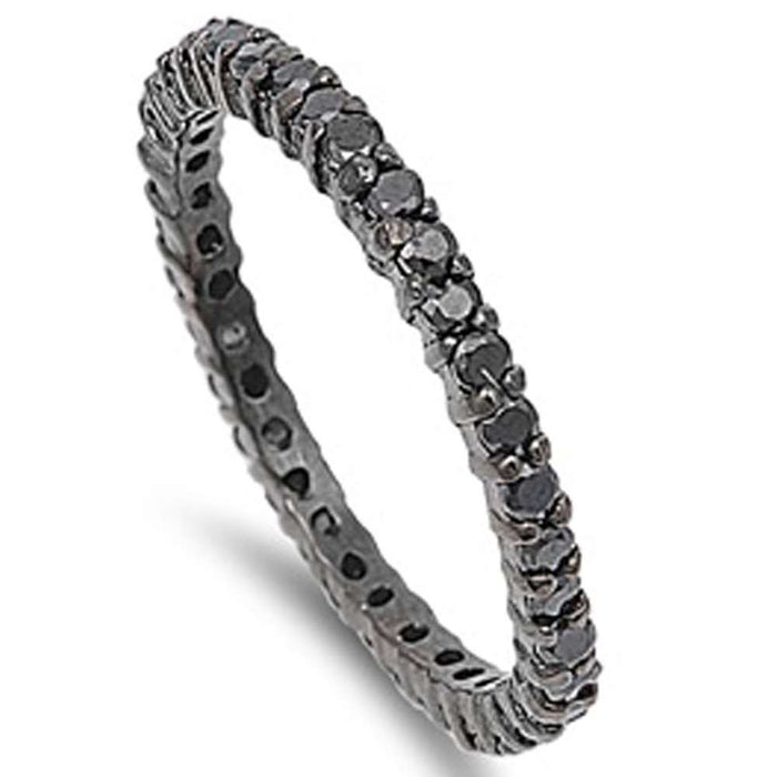 CLOSEOUT! Black Plated Cubic Zirconia Stackable Band .925 Sterling Silver Ring