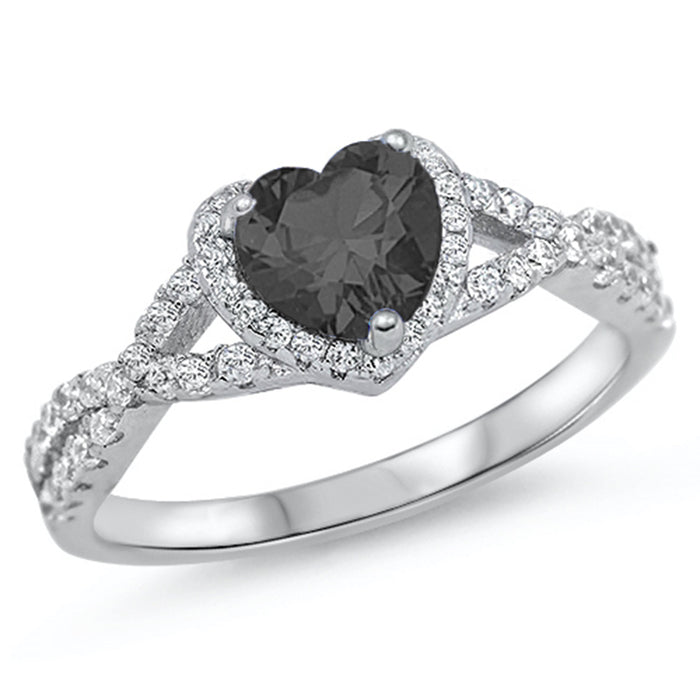 CLOSEOUT! Heart with Black Cubic Zirconia .925 Sterling Silver Ring