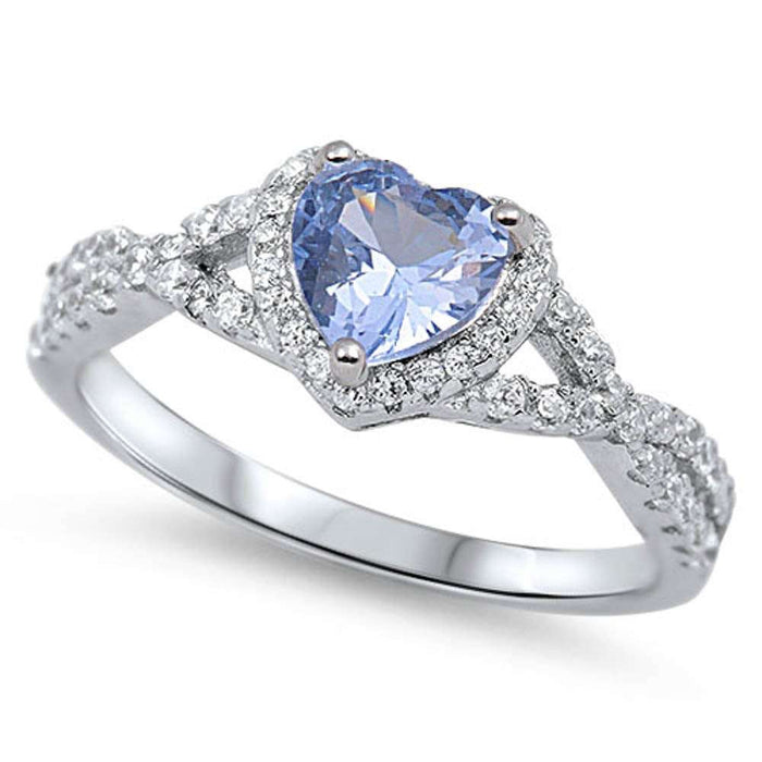 Aquamarine & CZ Heart Promise Ring .925 Sterling Silver Ring
