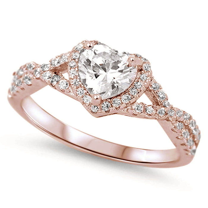Rose Gold Plated & CZ Heart Promise Ring .925 Sterling Silver Ring Sizes