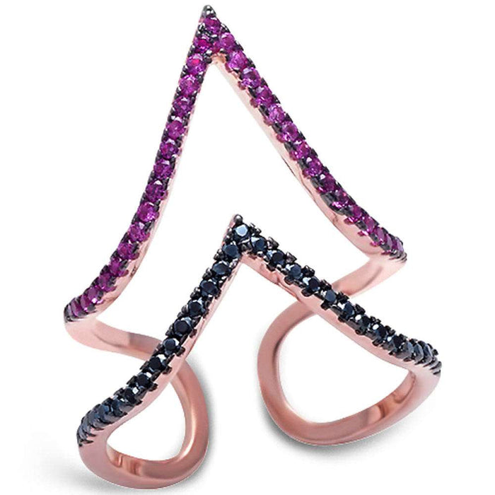 CLOSEOUT!Rose Gold Plated Ruby & Black Cubic Zirconia .925 Sterling Silver Ring