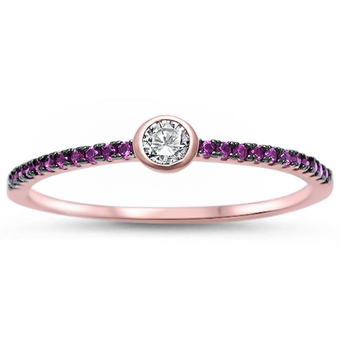 CLOSEOUT! Rose Gold Plated Bezel Cubic Zirconia w/ Ruby .925 Sterling Silver Ring