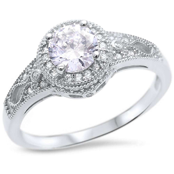 CLOSEOUT! Round Solitaire Cubic Zirconia Engagement .925 Sterling Silver Ring