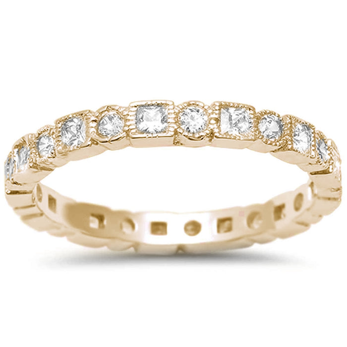 CLOSEOUT!Yellow Gold Plated Antique Style Bezel Set Eternity Stackable .925 Sterling Silver Ring Sizes 4-10