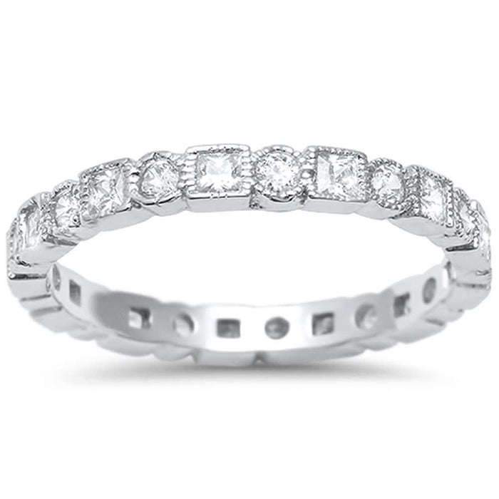 CLOSEOUT! Antique Style Bezel Set Eternity Stackable .925 Sterling Silver Ring Sizes 4-10
