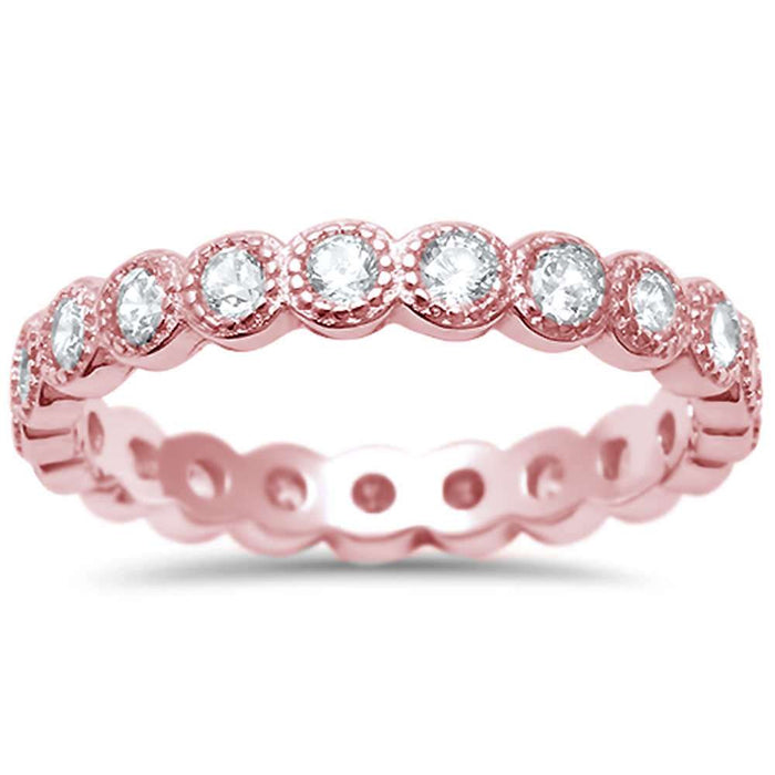 CLOSEOUT! Cz Antique Style Bezel Set Eternity Stackable .925 Sterling Silver Ring Sizes 5,8