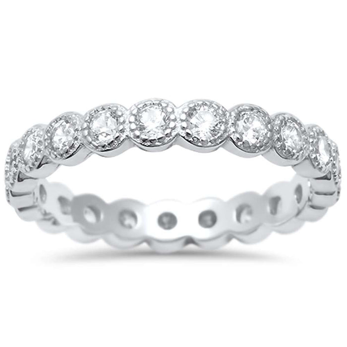 CLOSEOUT! Antique Style Bezel Set Eternity Stackable .925 Sterling Silver Ring