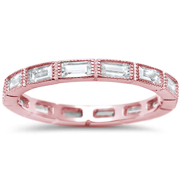 CLOSEOUT! Rose Plated Antique CZ Eternity Stackable .925 Sterling Silver Band Sizes 5-10
