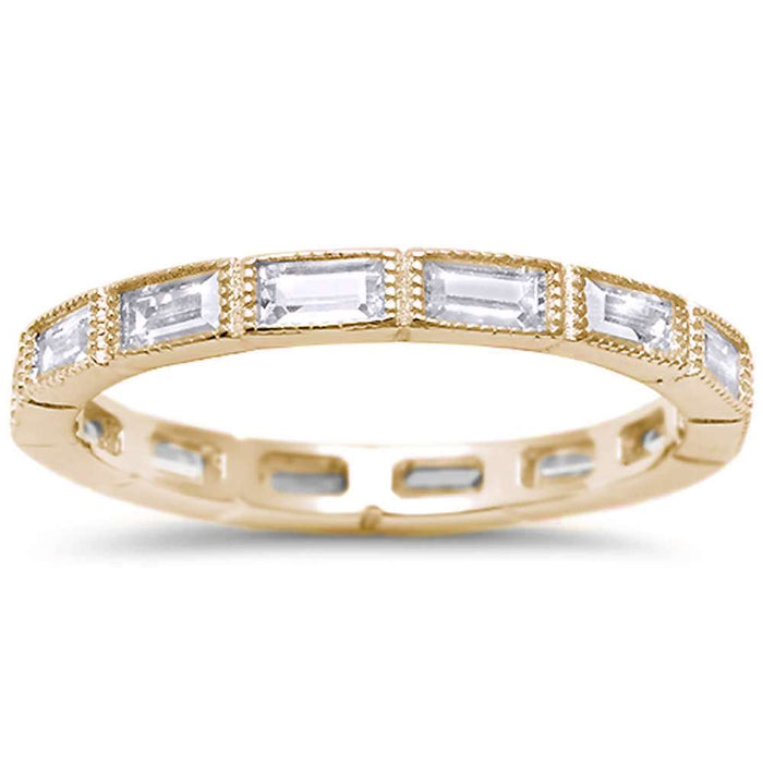 CLOSEOUT! Yellow Plated Antique CZ Eternity Stackable .925 Sterling Silver Band