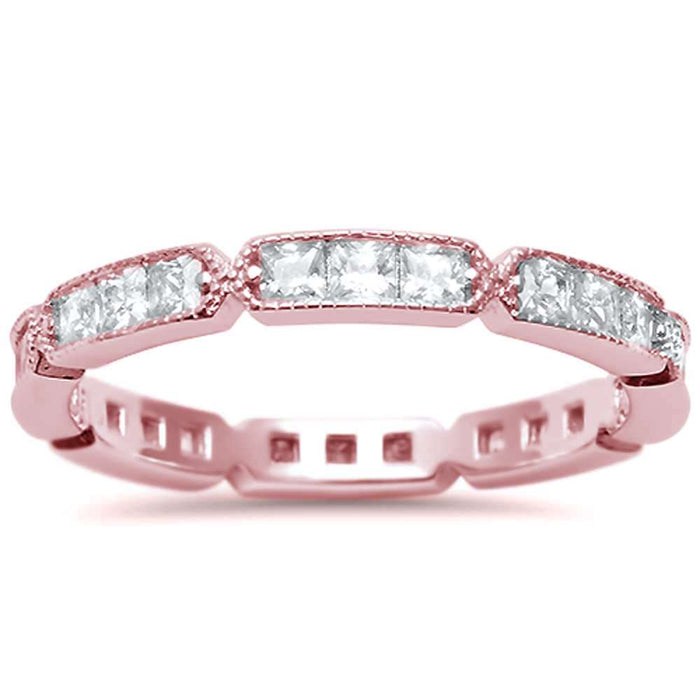 Closeout!Rose Gold Plated Antique Style Eternity .925 Sterling Silver Ring Sizes 5-10
