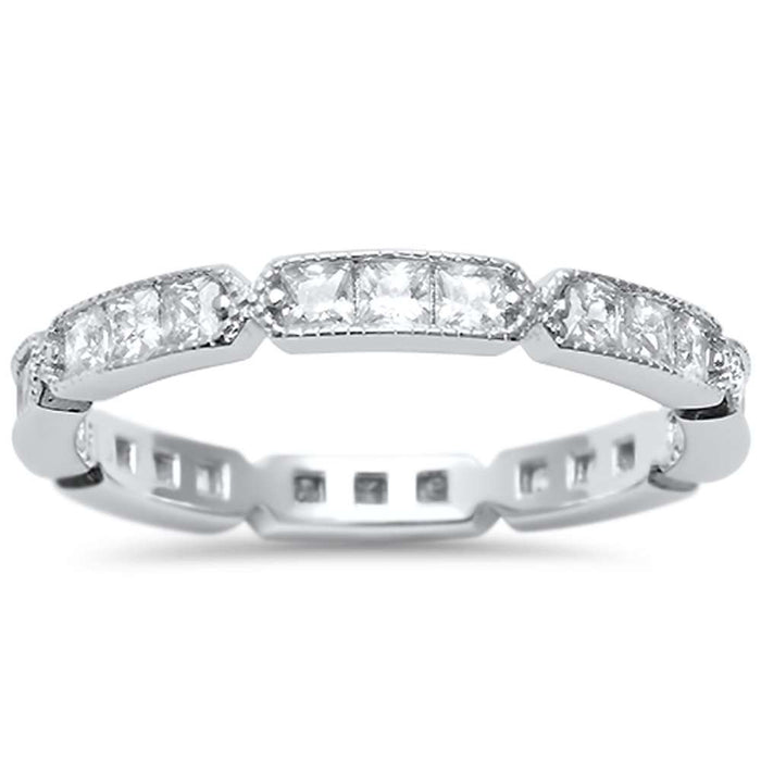 Closeout!Antique Style Eterinity Cubic Zirconia Band .925 Sterling Silver Ring