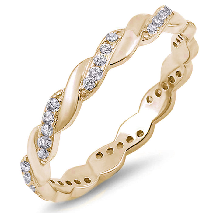 CLOSEOUT! Yellow Gold Plated Twisted Cubic Zirconia Eternity Band .925 Sterling Silver Ring Sizes 4-10