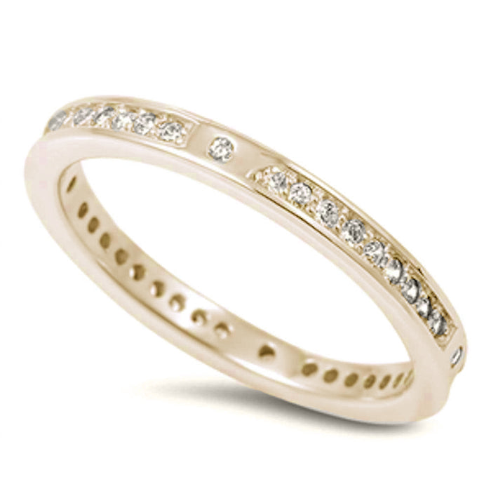 CLOSEOUT! New Design Yellow Gold Plated Cubic Zirconia Eternity Band .925 Sterling Silver Ring