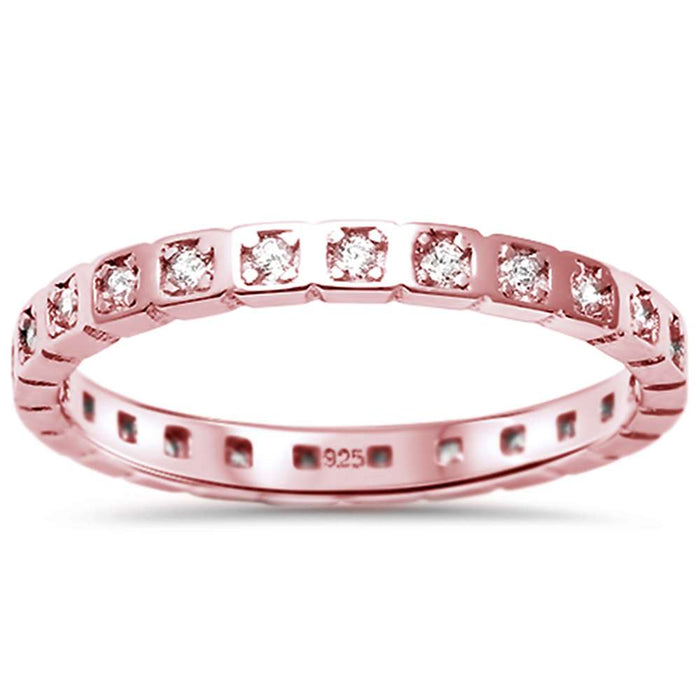 CLOSEOUT! Rose Plated Cz Eternity Engagement Band .925 Sterling Silver Ring Sizes 4-10
