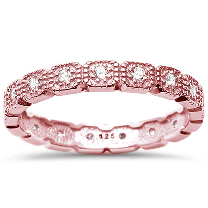 CLOSEOUT!Rose Gold Plated Cz Eternity Band .925 Sterling Silver Ring