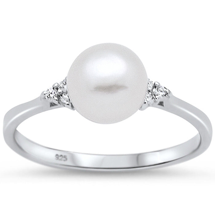 Fresh Water Pearl & Cz .925 Sterling Silver Ring Sizes 4-10