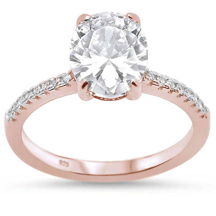 Rose Gold Plated Oval Cut Cubic Zirconia Engagement .925 Sterling Silver Ring Sizes 4-10