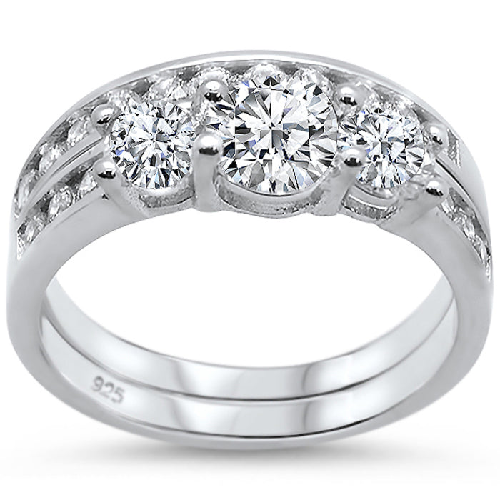 CLOSEOUT! 2CT Round CZ Three Stone .925 Sterling Silver Ring