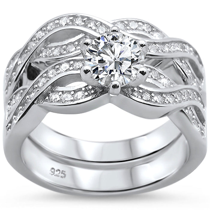 CLOSEOUT!Round Infinity Twisted Band Engagement .925 Sterling Silver Ring Set