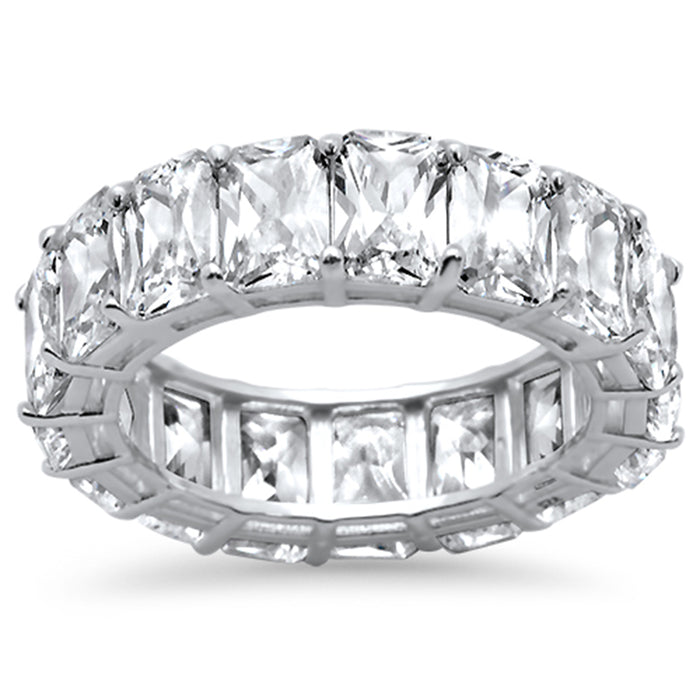 Radiant Cut Cubic Zirconia .925 Sterling Silver Eternity Band Ring Sizes 5-8
