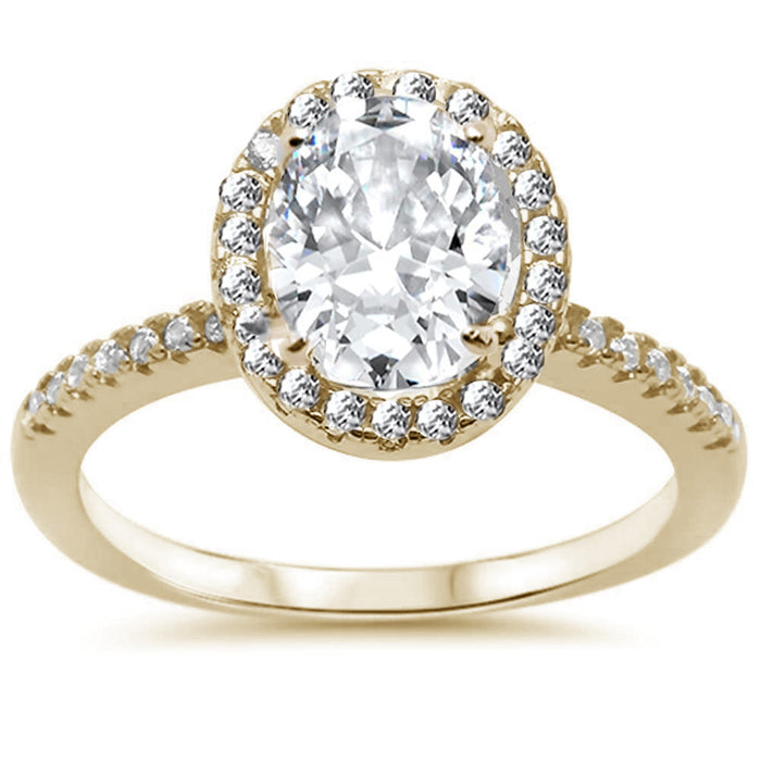 Oval Cubic Zirconia Halo .925 Yellow Gold Plated Sterling Silver Ring Sizes 6-8