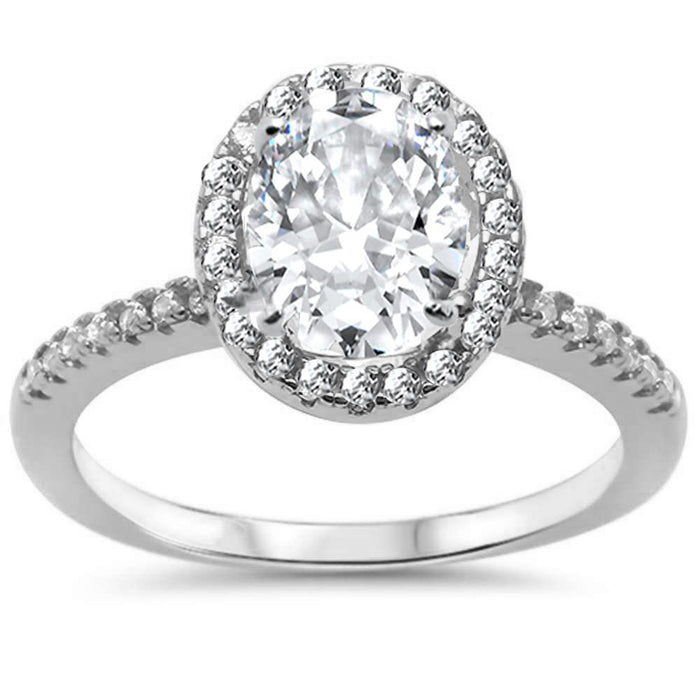 Oval Cubic Zirconia Halo .925 Sterling Silver Ring Sizes 5-10