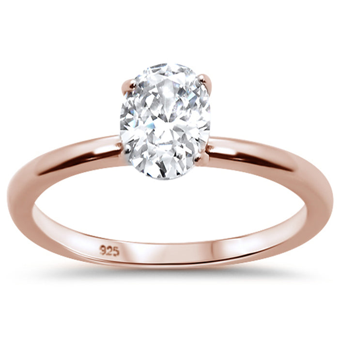 CLOSEOUT! 1.50ct 8x6mm Rose Gold Plated Oval Cubic Zirconia .925 Sterling Silver Solitaire Engagement RingSizes 4-9
