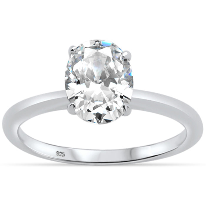 2.00ct 9x7mm Oval Cubic Zirconia .925 Sterling Silver Solitaire Engagement Ring Sizes 4-10