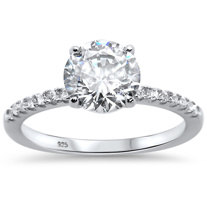 2.00ct 8mm Round Cubic Zirconia .925 Sterling Silver Solitaire Engagement RingSizes 4-10